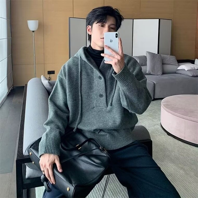 ฤดูใบไม้ร่วงฤดูหนาวระดับไฮเอนด์สไตล์ขี้เกียจถักเสื้อกันหนาวคาร์ดิแกนคลุมด้วยผ้า