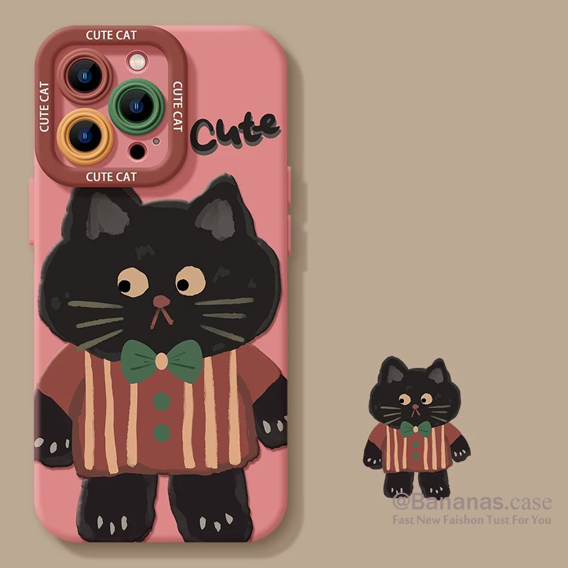 Iphone 16 15 14 13 12 11 Pro Max X Xr Xs Max 7 8 Plus SE2020 เคสโทรศัพท์การ์ตูนชุดแมวดําคู่นุ่มปกหลัง