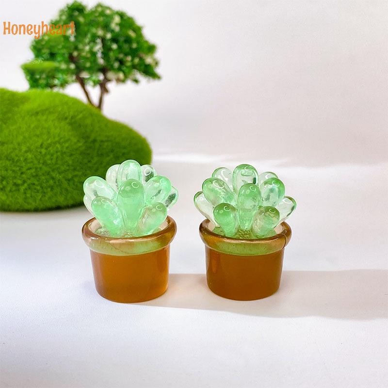 <Honeyheart> 2 ชิ้น Mini Luminous Cactus Potted เครื่องประดับตุ๊กตาห้องนั่งเล่นตกแต่ง Micro ภูมิทัศน์เครื่องประดับเดสก์ท็อปตกแต่งของเล่น Nice