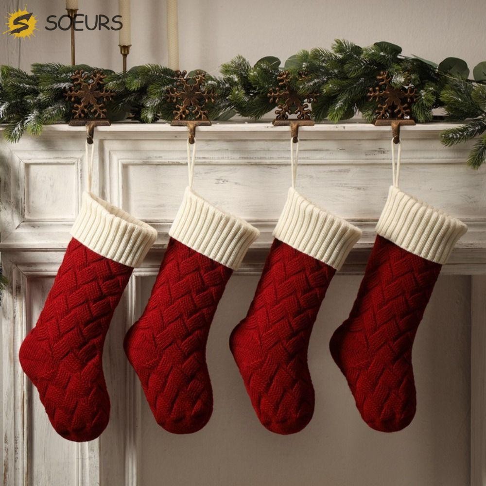 Soeurs ถัก Christmas Stocking, แขวนขนาดใหญ่คริสต์มาสของขวัญถุงเท้า, Candy กระเป๋าจี้เครื่องประดับต้นคริสต์มาส Worsted ของขวัญกระเป๋าตกแต่งคริสต์มาส