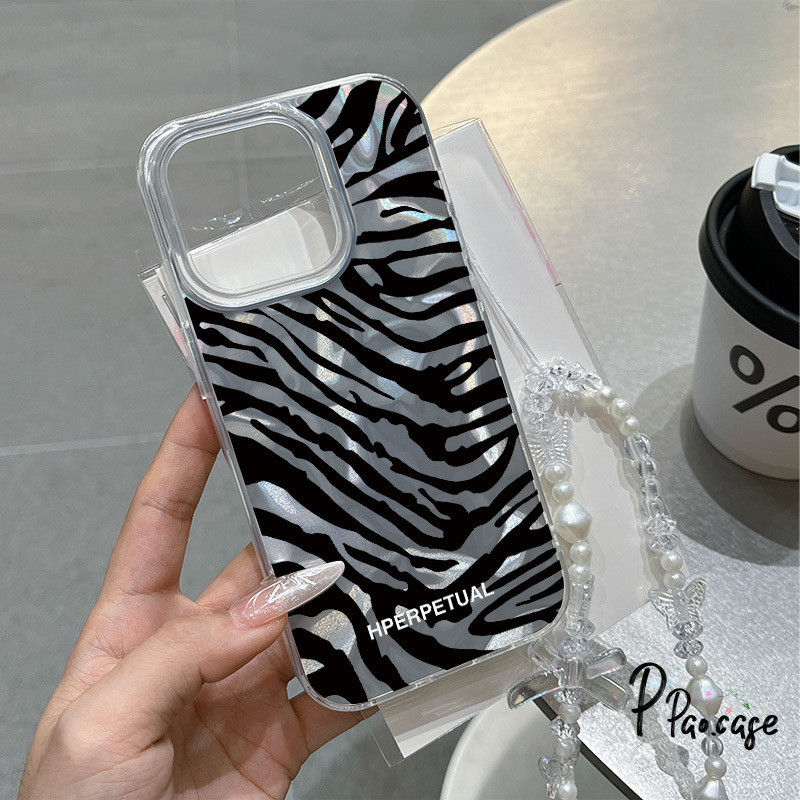 แฟชั่นสีดำและสีขาวพิมพ์เสือดาวเข้ากันได้เคสไอโฟน 16 11 13 15 12 14 Pro Max XR 16 8 7 Plus X XS Max SE สร้อยข้อมือเคส