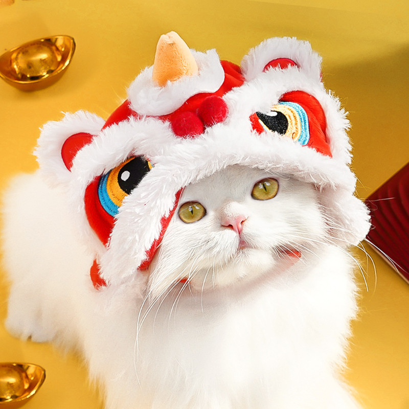 หมวกสุนัขปีใหม่สําหรับ Shih Tzu Lion Dance Cat Cap Tiger Head Puppy Hat อุปกรณ์สําหรับสัตว์เลี้ยง
