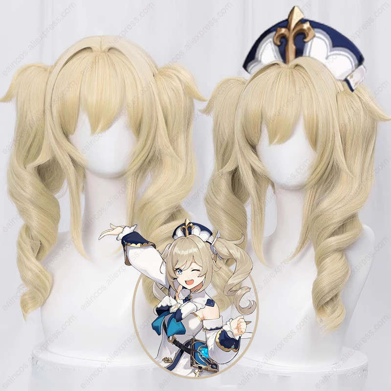 Barbara Cosplay Wig 40cm Long Ponytails Linen Golden Wigs Heat Resistant Synthetic Wigs Anime Wigs