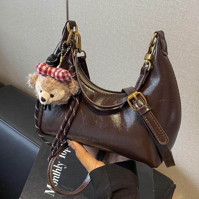 French Niche Crescent Bag Oil Wax Leather All-Match Small Bag Female New Style Retro Design Sense One-Shoulder Messenger Bag