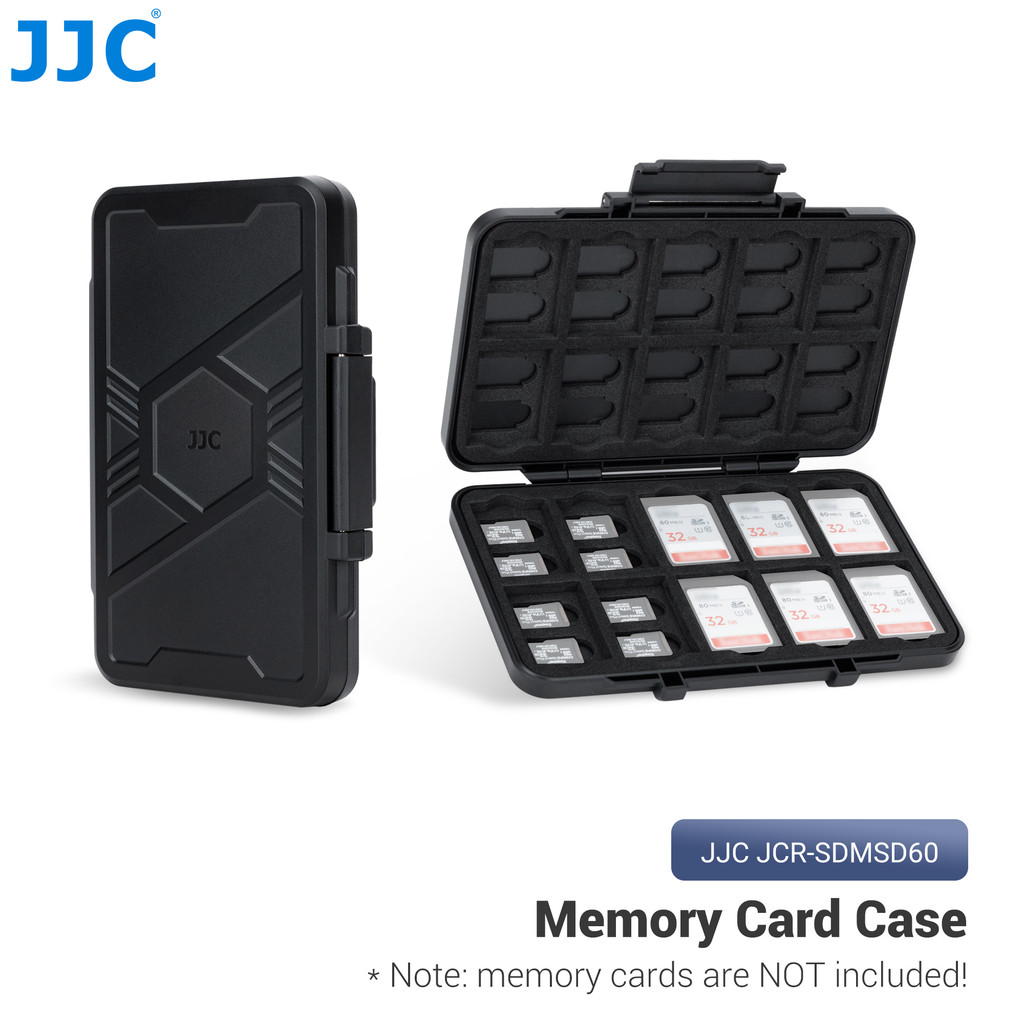 JJC Memory Card Case 60 สล็อตการ์ดหน่วยความจำที่ใส่ออแกไนเซอร์สำหรับ SD SDXC SDHC Micro SD MSD กล่องเก็บการ์ดกล้องกันน้ำ