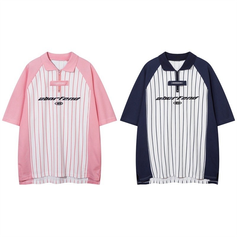 Becoolman-แขนสั้นพิมพ์ลายตัวอักษร  เสื้อโปโลลายทางสีตัดกัน  รุ่นเดียวกันทั้งชายและหญิง ลำลอง ยอดนิยม  ฮิปฮอป  แนววินเทจ ราคา ถูกที่สุด ดีลบีเคเค แกลเลอรีภาพที่ 8