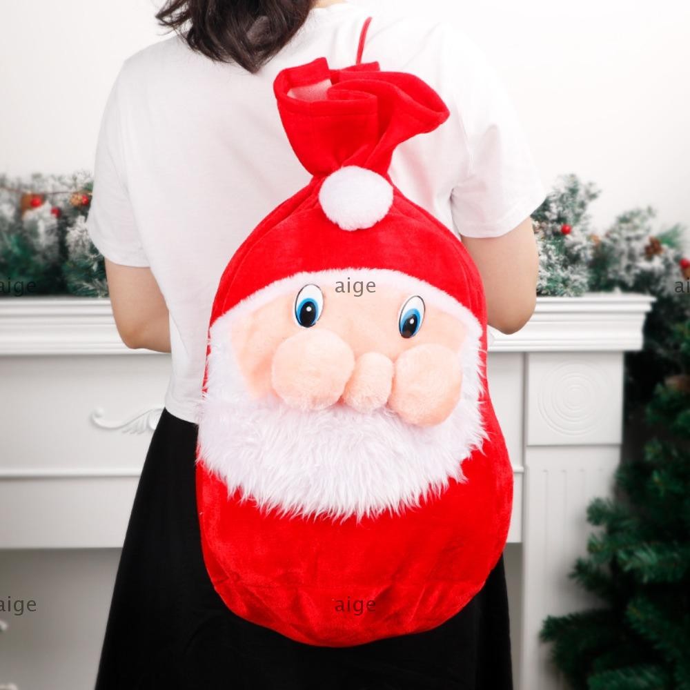 Aige Santa Claus กระเป๋าเป้สะพายหลังถุงของขวัญ,ขนาดใหญ่ Merry Christmas Candy ถุงบรรจุภัณฑ์,นุ่มตกแต่งคริสต์มาส Drawstring ตาข่ายสีแดงกระเป๋าถุงขนม Xmas Party Supplies