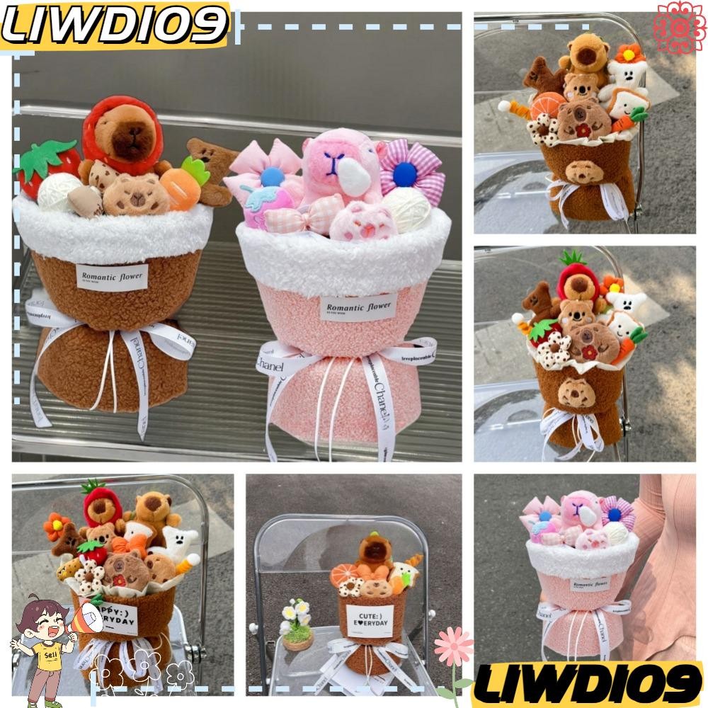 Liwd109 ตุ๊กตาช่อ,การ์ตูนน่ารัก คาปิบาระ ช่อดอกไม้ประดิษฐ์,ตกแต่งบ้าน น่ารัก สร้างสรรค์สีชมพูสีน้ําตาลของเล่นตุ๊กตาช่อสําหรับว