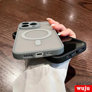 Wuju Luxury Matte Magnetic Wireless Charging Case สําหรับ iPhone 17 16 15 14 13 12 11 Pro Max Plus Air กันกระแทกเคสโทรศัพท์ฝาครอบ