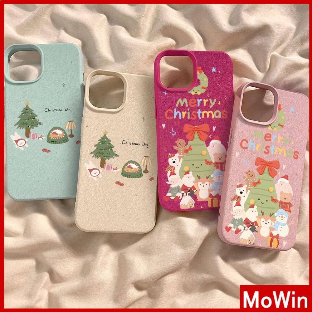 Movin - เคสหนัง iPhone 16 Pro Max iPhone 11 เนื้อนุ่ม TPU สีลูกกวาด ลายต้นคริสต์มาสสุดน่ารัก เข้ากันได้กับ iPhone 15 Pro max 14 13 12 Pro max XS XR 7 Plus 8 Plus