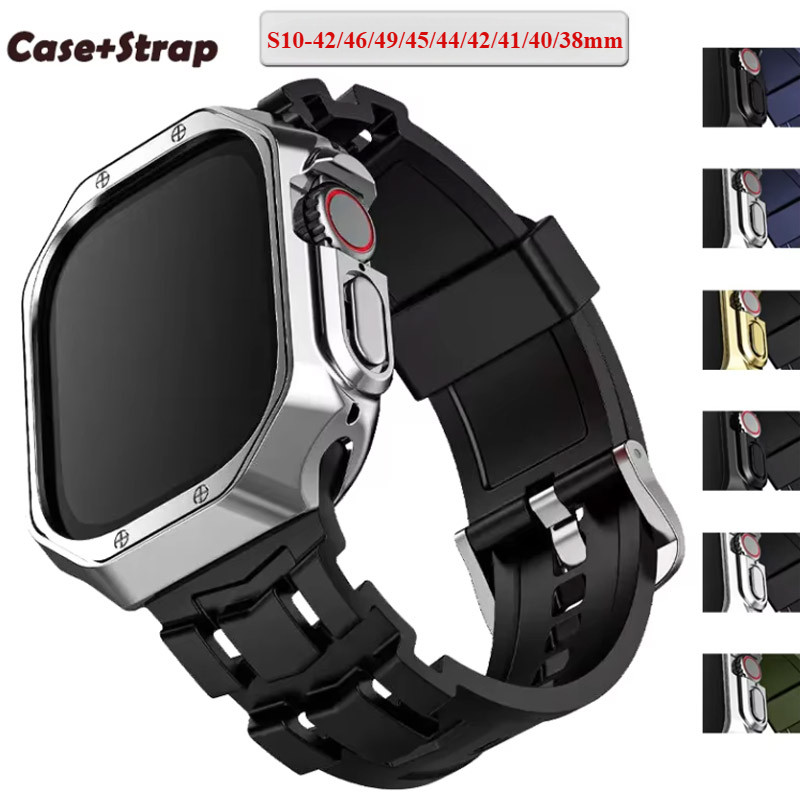 เคส ทีพียู + สายซิลิโคนเปลี่ยน สร้อยข้อมือเข้ากันได้สําหรับ แอปเปิล ดู 10 46มม 42มม พิเศษ2 49มม 41มม 45มม ฉันดู ชุด 10 9 8 7 6 กับ 5 4 3 44มม 38มม 40มม