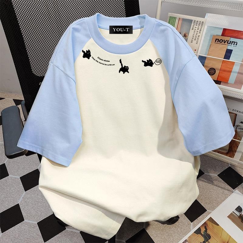 Teedy Tee🎗️เสื้อสาวอวบ ผ้าฝ้าย100% เสื้อยืดคอกลม สวมใส่สบาย ลาย "แมวสามตัว" อเมริกันย้อนยุค S-4XL✨