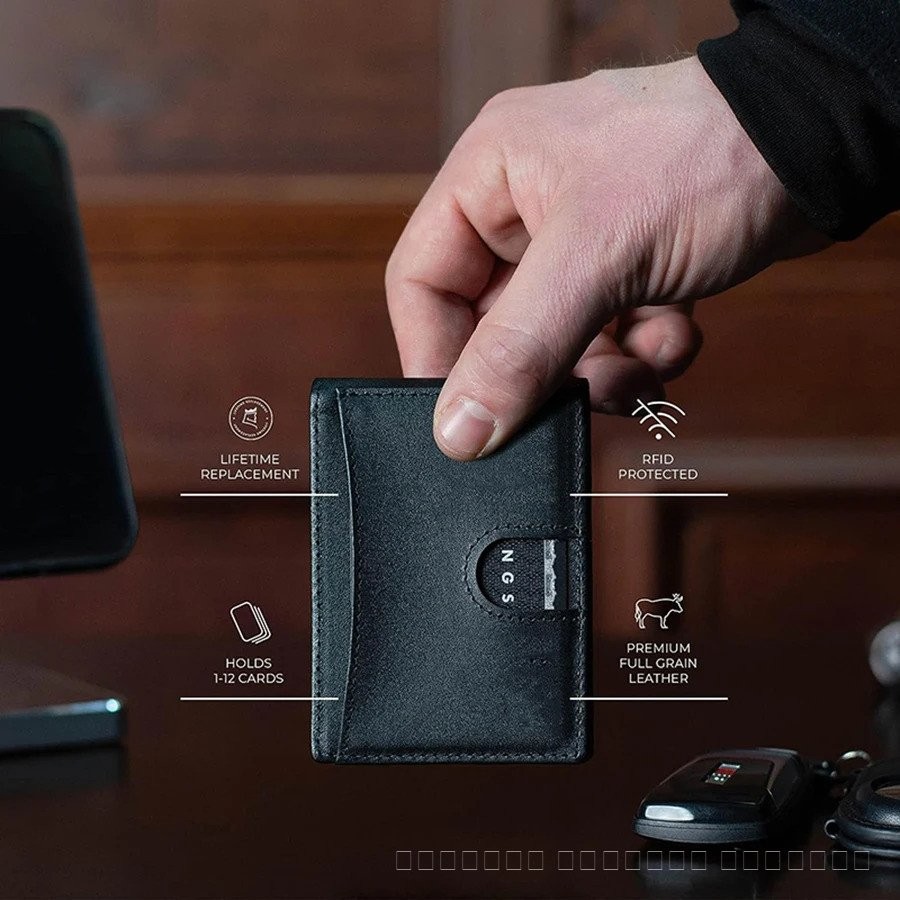 กระเป๋าสตางค์คลิปเงินสำหรับผู้ชาย Slim Minimalist Mens RFID blocking VINTAGE Card Wallet