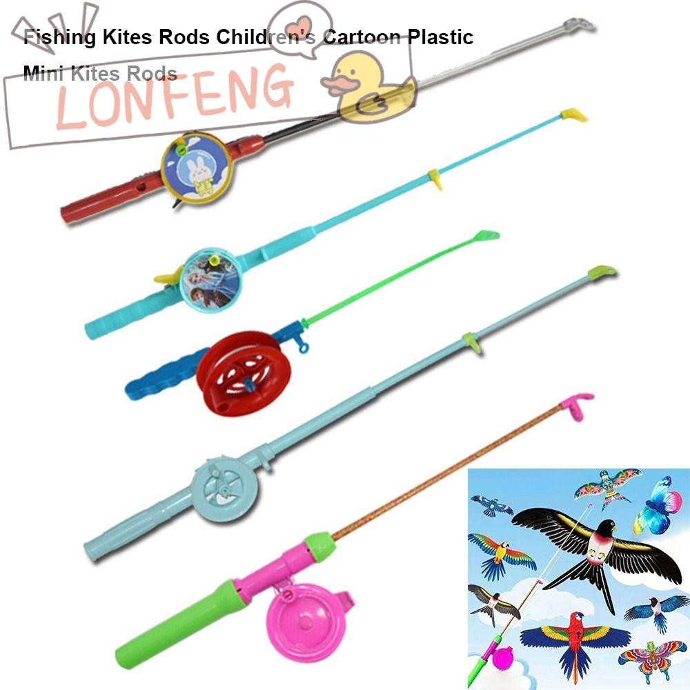 Lonfeng คันเบ็ดเด็ก, รูปแบบนักดําน้ําการ์ตูน Mini Kites Rods, 38 ซม./58 ซม./80 ซม. 50 เมตรสายยืดเบ็ดตกปลาสําหรับของขวัญเด็ก
