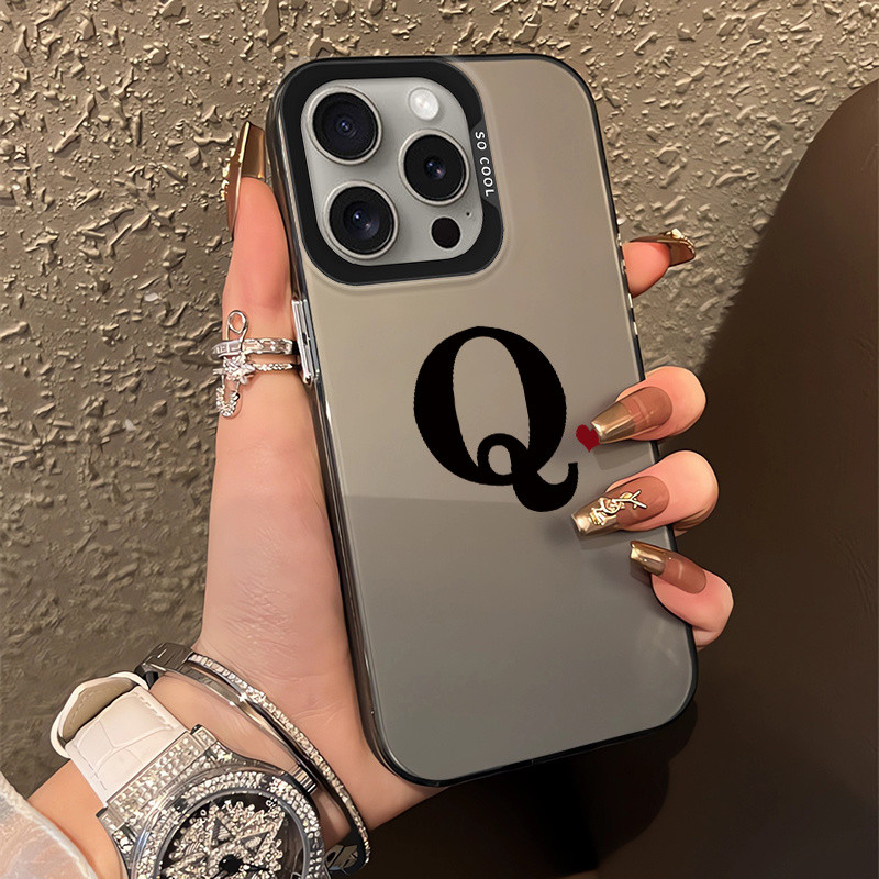 เคสหัวใจ Creative Q English สำหรับ iPhone 16 Pro Max 16 15 14 13 12 11 Pro เคสแข็ง 15/14 Pro Max เคส