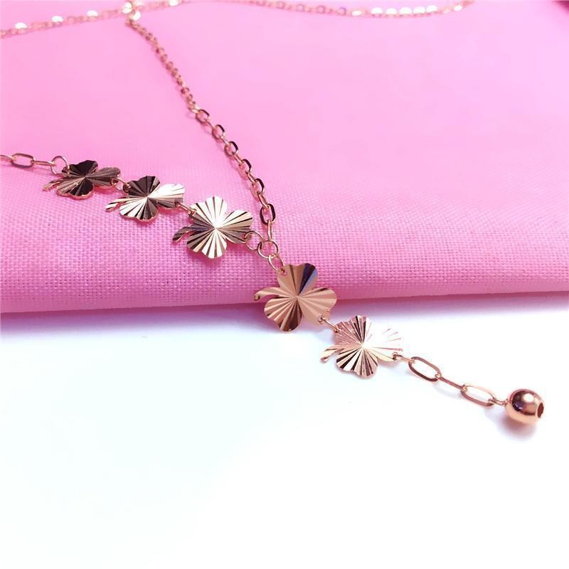 Dfd Pure Russia 585 Four-Leaf Clover Shiny ins สร้อยคอแฟชั่นเฉพาะแนวโน้ม 14K สีสันทองพู่สร้อยคอผู้หญ