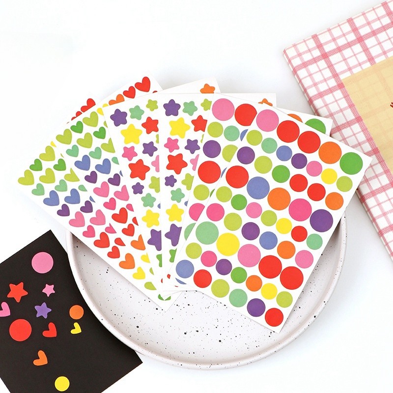 Penlab 6 แผ่นสติกเกอร์สีสันสดใส Pack Mini Star Heart Dots Self-กาวกระดาษ Marker Notes ตกแต่งสําหรับไดอารี่อัลบั้มรางวัล C7840