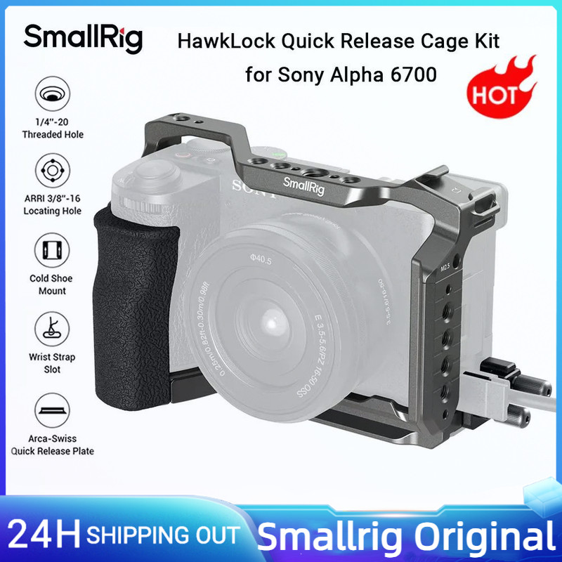 Smallrig A6700 กรง HawkLock Quick Release Cage Kit สําหรับ Sony Alpha 6700 w ซิลิโคน Grip & สาย HDMI