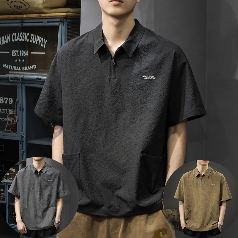 Asrv ฤดูร้อนบางสไตล์หล่อปกเสื้อโปโลสไตล์อเมริกันผู้ชายและผู้หญิงหลวมขนาดใหญ่แขนสั้นแห้งเร็ว