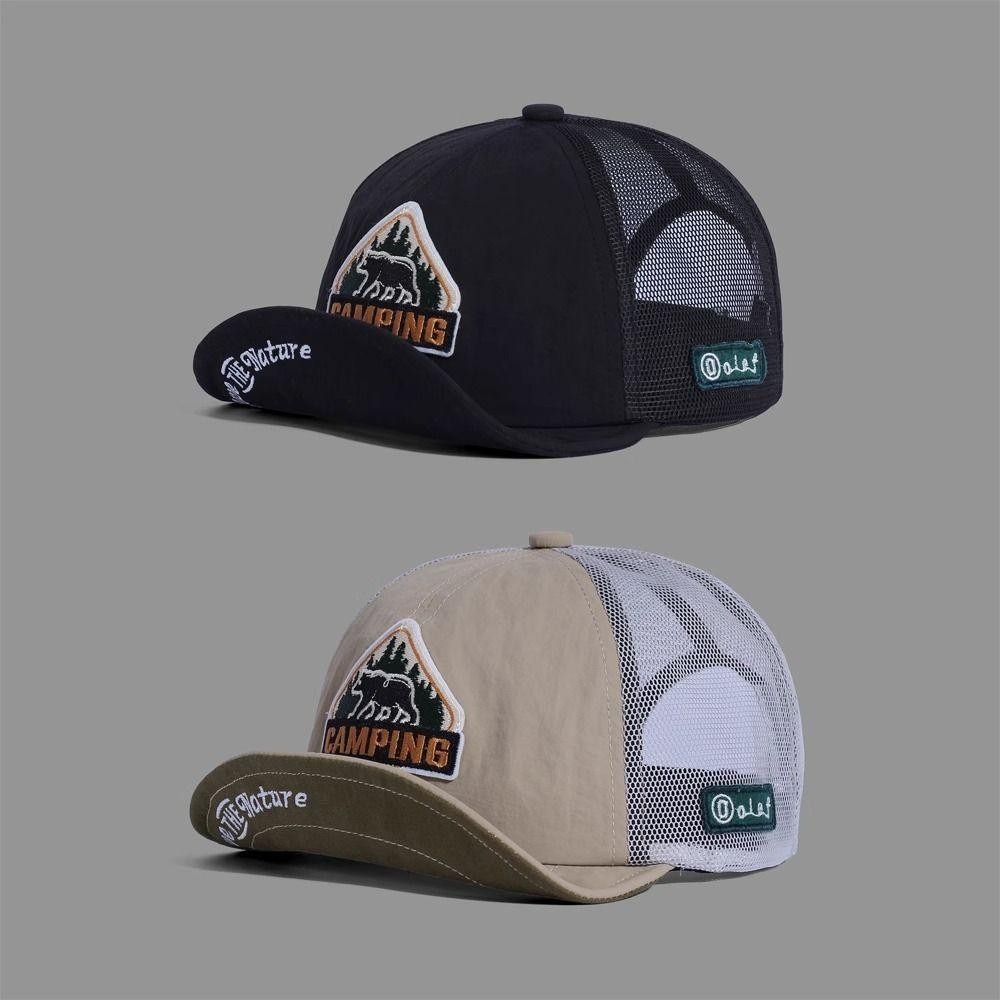 หมวกกันแดดสีดำ แบบเบสบอลระบายอากาศ ปีกสั้นปรับได้ สไตล์ย้อนยุค - รูปที่ 5