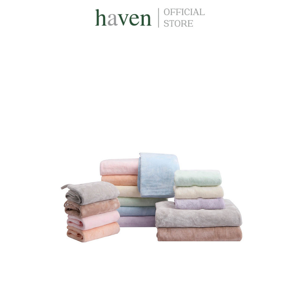 Haven ผ้าขนหนูไมโครไฟเบอร์ รุ่น Nano Velvet สีเรียบ ซับน้ำดี แห้งเร็ว