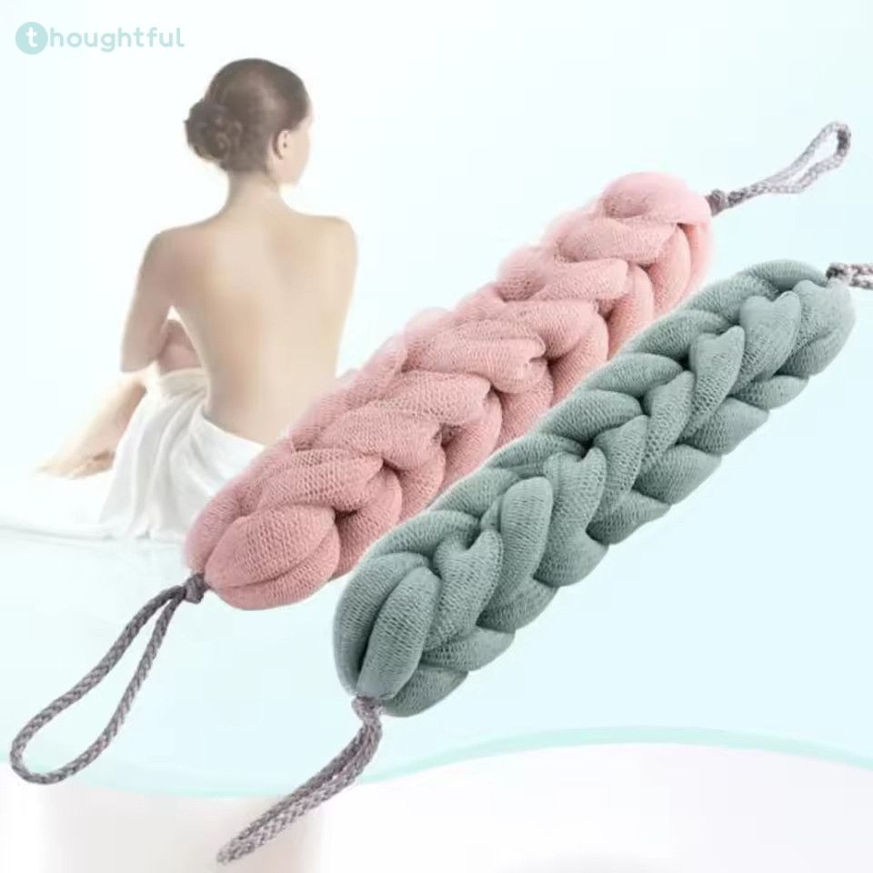 แปรงขัดไหล่ตาข่ายลายดอกไม้ ฟองน้ำยาว ขัดหลัง ขัดผิว สายรัด แปรงขัดตัว TH