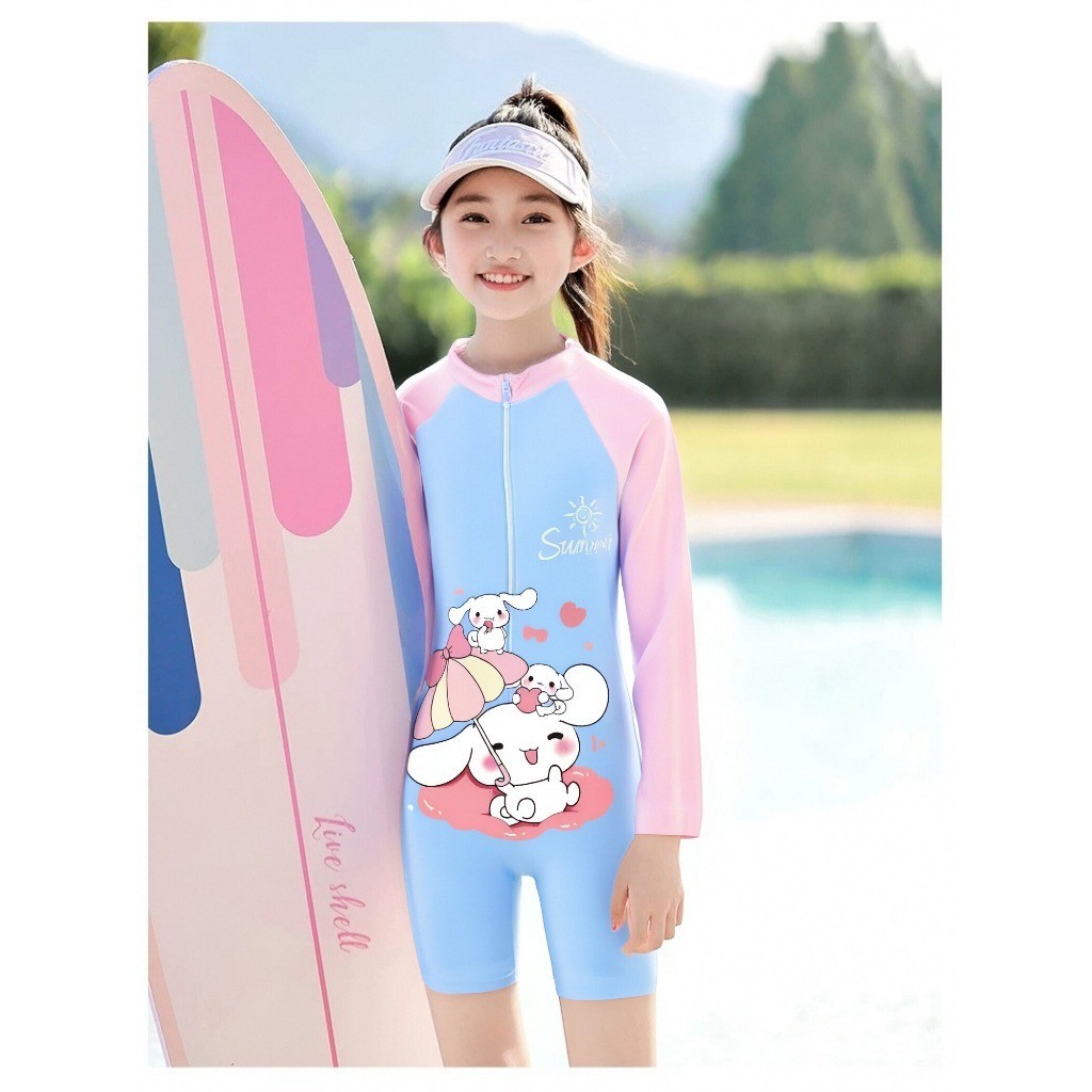 พร้อมส่งด่วน One Piece Rash guard สําหรับเด็กหญิงใหม่พิมพ์ชุดว่ายน้ําแขนยาวสําหรับเด็กชุดว่ายน้ําสบายและระบายอากาศสําหรับเด็ก ราคา ถูกที่สุด ดีลบีเคเค แกลเลอรีภาพที่ 2