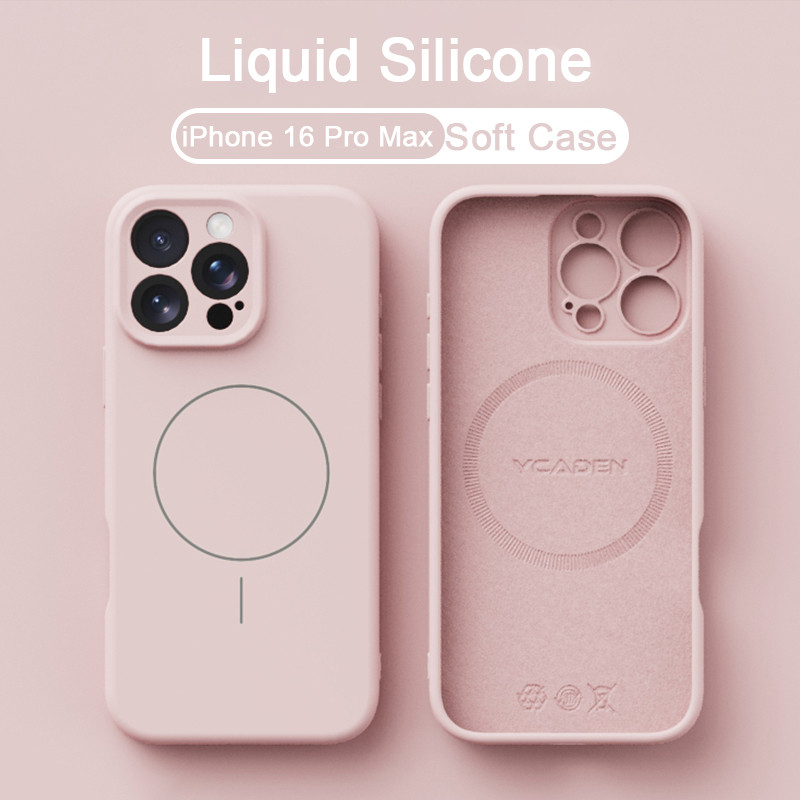 ซิลิโคนเหลวmatte Softเคสโทรศัพท์สําหรับiPhone 11 12 13 14 15 16 Pro Max 14 15 16 Plus X Xs XR Xs Maxสีชมพูแม่เหล็กกันกระแทก