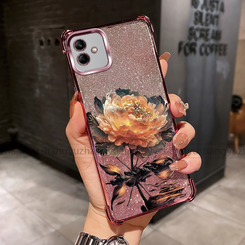 กันกระแทกเคสสําหรับ Samsung A04 A04E A05 A06 เคสโทรศัพท์ 2025 กระดาษแวววาวดอกบัวดีไซน์ใหม่ softcase 