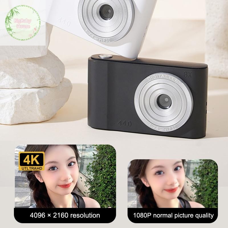 BigBabyHouse 44MP Mini CCD กล้องดิจิตอลพร้อมการ์ดหน่วยความจํา 4K เลนส์คู่ 8X ซูมการเดินทางกล้องสําหรับเด็กหญิงเด็กของขวัญ TH
