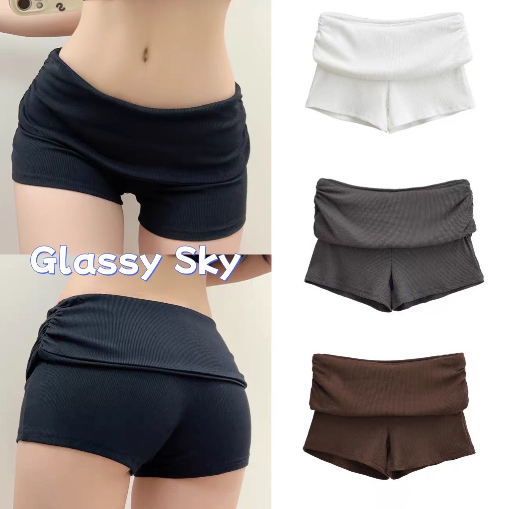 Glassy Sky💖พร้อมส่ง💖 กางเกงขาสั้น เอสยืด สีพื้น ยืดพอดีตัว สไตล์ลำลอง (FY2833)