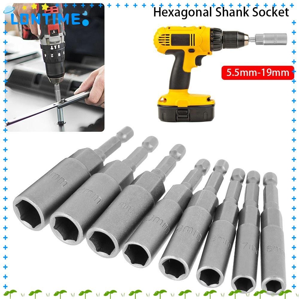 LONTIME 1 ชิ้น Hex ซ็อกเก็ต, ไดรฟ์ซ็อกเก็ต 1/4 "Hex Key เจาะอะแดปเตอร์ Bit, Magnetic Nut ไขควงนิวเมติกเครื่องมืออุปกรณ์เสริม 5.5-19 มิลลิเมตรไฟฟ้า Impact Socket