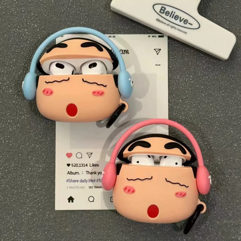 Crayon Shin Chan สวมใส่หูฟัง AirPodsPro2 กรณี AirPods 4/3/1/2 หูฟัง Apple ฝาครอบป้องกัน