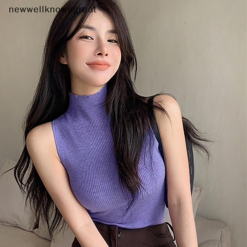 Newwellknowngreat แฟชั่นฤดูร้อนคอเต่าถักเสื้อกล้ามผู้หญิงสีทึบแขนกุด Slim Camisole CAD