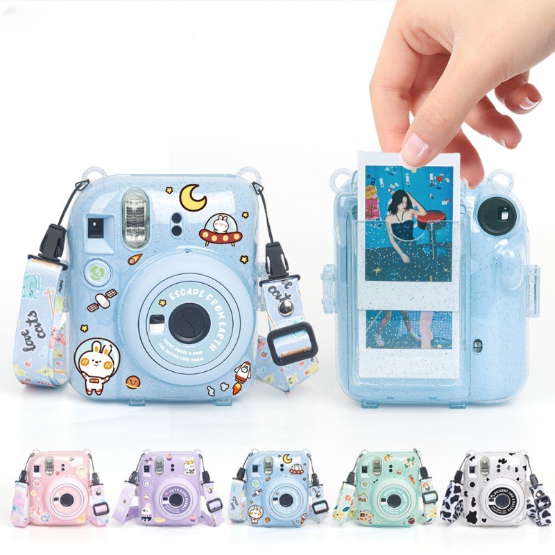 โปร่งใสกล้องสําหรับ Fujifilm Instax Mini 12 กระเป๋ากล้อง PC Crystal Storage Case พร้อมสายคล้องไหล่สําหรับ Instax Mini 12