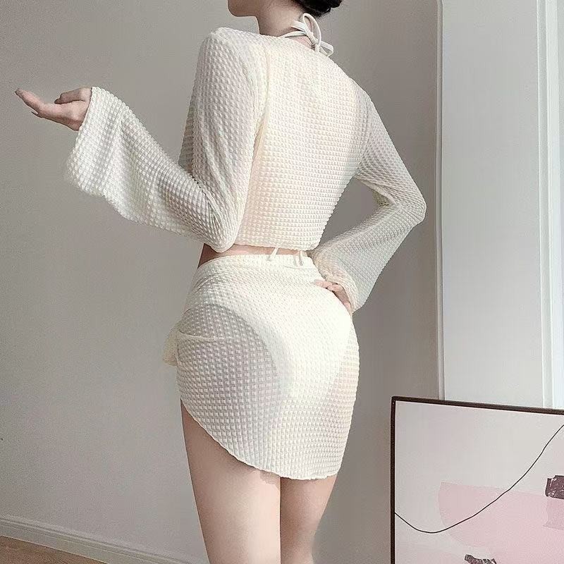 💖 ส่งไวจากไทย🏖️ ชุดว่ายน้ำ 4 ชิ้น ผู้หญิง สไตล์เกาหลี เซ็กซี่ บิกินี่ แขนยาว + กระโปรง ใส่เที่ยวทะเล - รูปที่ 3