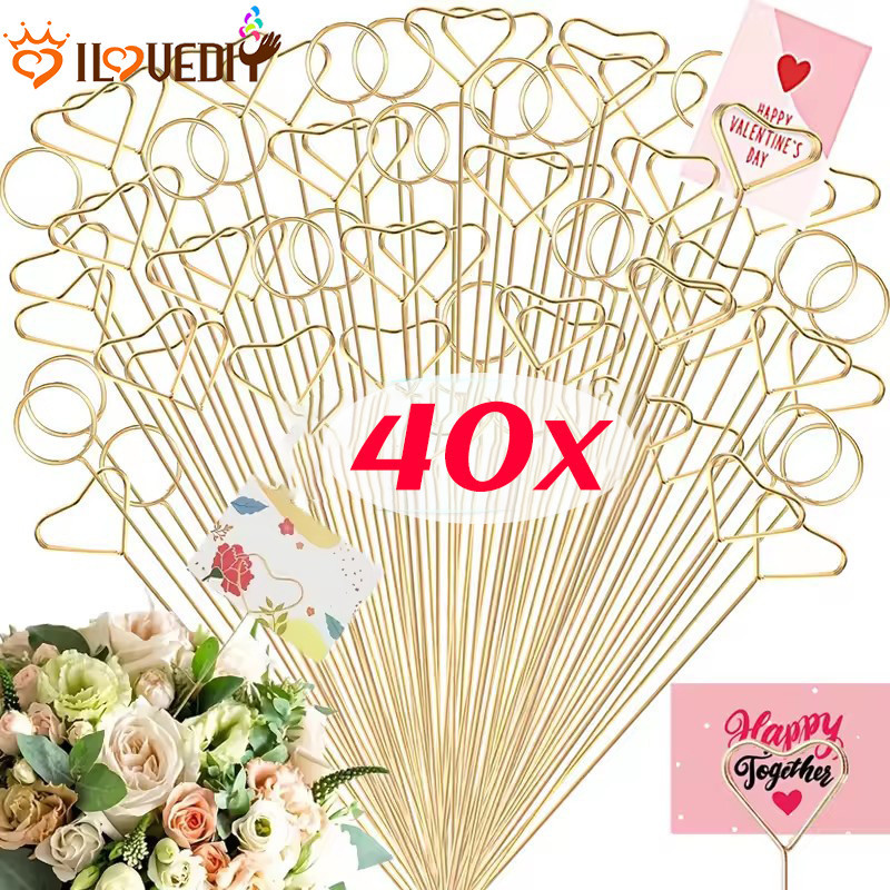 [HGB] ที่จัดระเบียบโต๊ะทํางาน คลิปหนีบการ์ดสีทอง | 20/40ชิ้น เหล็กลวดผู้ถือภาพ,รูปหัวใจและวงกลมสําหรับบันทึก/บรรยากาศ/ภาพถ่าย,พรีเมี่ยมโลหะเครื่องเขียนอุปกรณ์