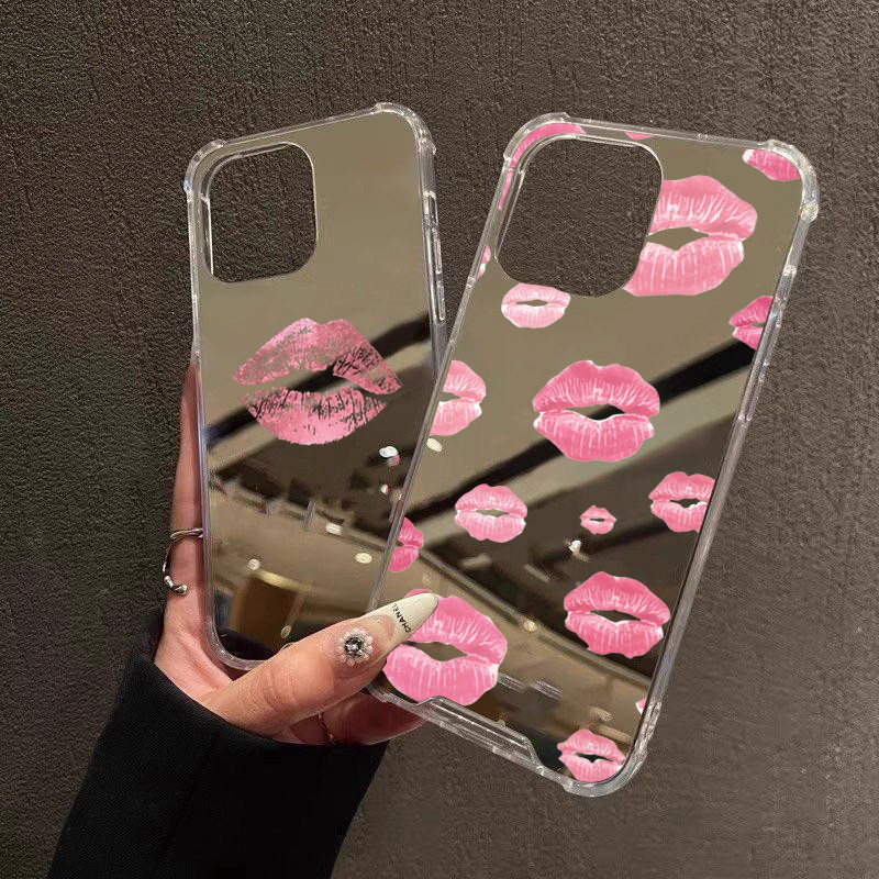 สาวเซ็กซี่ริมฝีปากสีแดงเคสโทรศัพท์สําหรับiPhone 16 17 15 14 Pro Max 16e 13 12 11 XS X XR 7 8 Plus Make Upฝาครอบกระจก