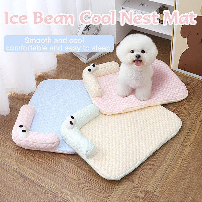 ที่นอนสัตว์เลี้ยงระบายความร้อนฤดูร้อนสําหรับสุนัขและแมว-ระบายอากาศการ์ตูนบิ๊กอายมอนสเตอร์สุนัขเตียงแบบพกพาขนาดเล็กสุนัขเสื่อลื่นแมวนอนแผ่นที่มีชั้นเจลน้ําแข
