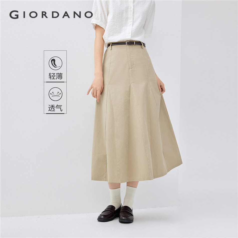 GIORDANO WOMEN 100% Cotton exposed seam a-line long skirt 13465330