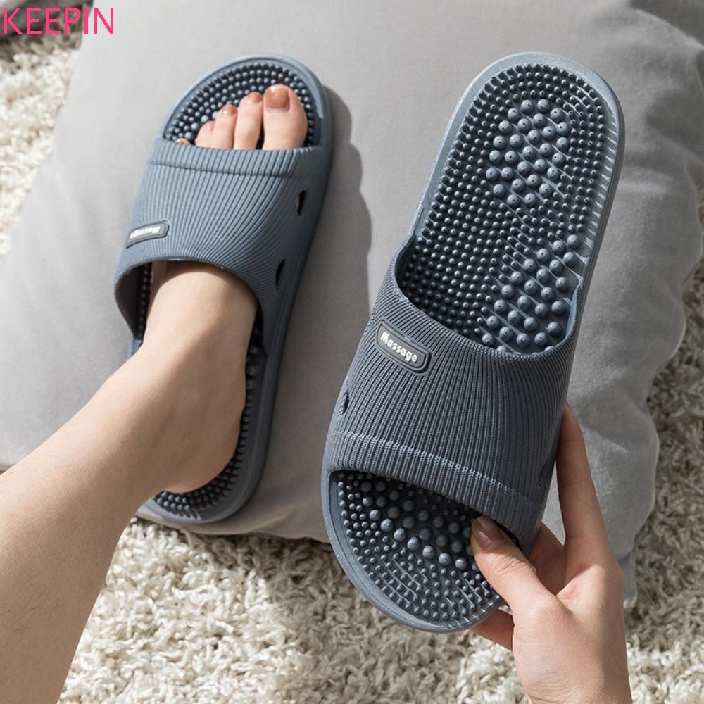 KEEPIN รองเท้าแตะนวดหนา, Solid Anti Slip Platform Flip Flops, Casual Open-toe Anti Odor Beachwear รอ