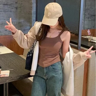 YY102 เสื้อกล้ามสายเดี่ยวผ้าฝ้าย ผู้หญิงพร้อมฟองน้ำแบบบาง สีพื้น น่ารักเหมาะกับวัยใส