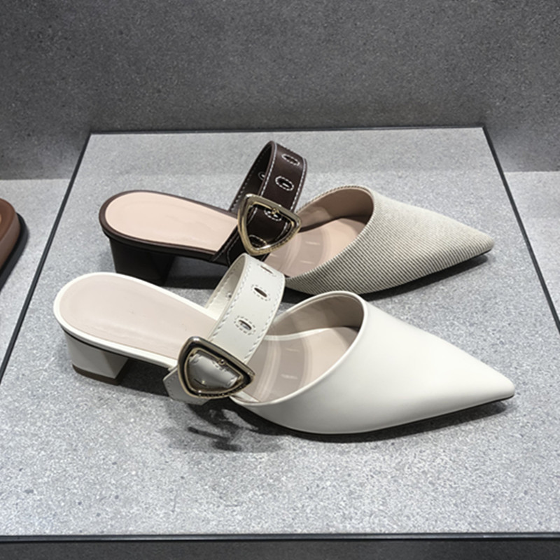 รองเท้าส้นสูง Pointed Toe Mules Slip On สำหรับผู้หญิง