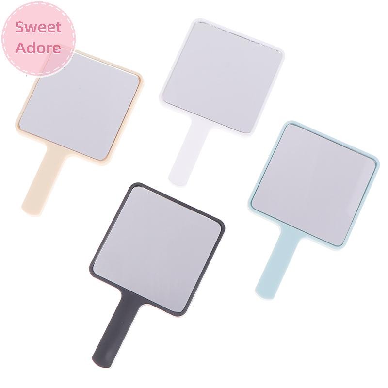 Sweetadore กระจกแต่งหน้ามือถือ Square กระจกแต่งหน้ากระจกพร้อมที่จับกระจกมือ SPA Salon กระจกขนาดกะทัดรัดกระจกเครื่องสําอางสําหรับผู้หญิง TH