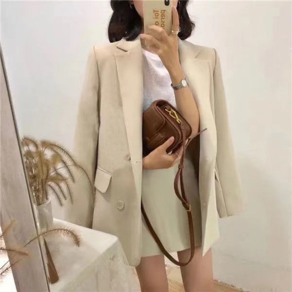 เบลเซอร์ผู้หญิงสไตล์ใหม่เวอร์ชั่นเกาหลีสีทึบความยาวกลางลําลองร้อยทาวเวอร์เสื้อเบลเซอร์ผู้หญิง - รูปที่ 6