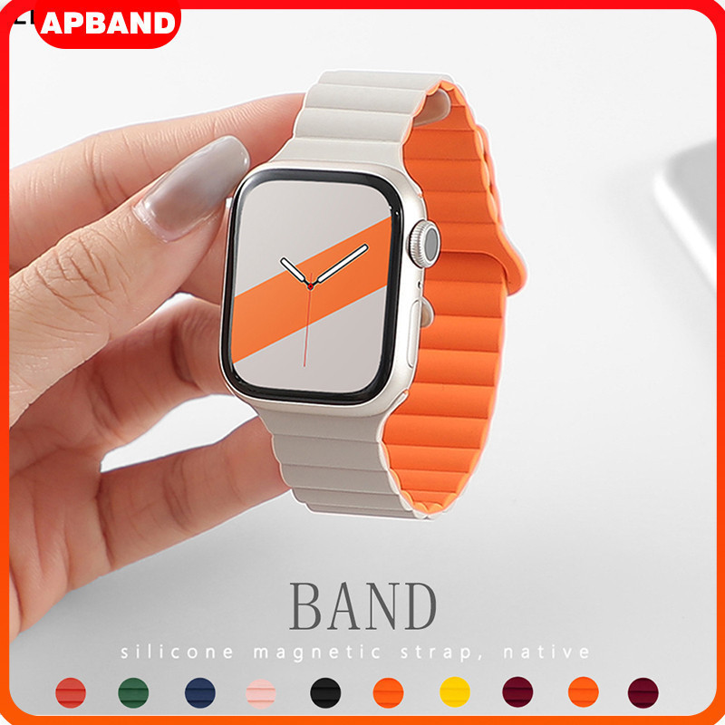 แหวนแม่เหล็กสายซิลิโคนสำหรับ Apple Watch Ultra/SE 3 2 49 46 45 44 40 42 38 มม Iwatch Series 11 10 9 8 7 6 5 4 3