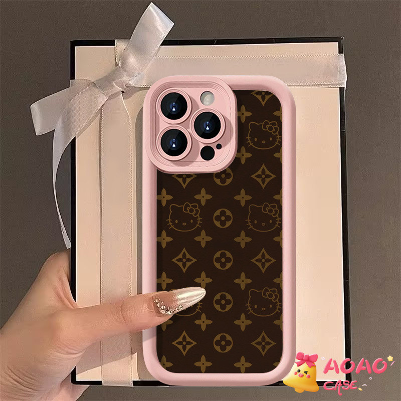 แฟชั่นเย็นหวาน Hello Kitty Flowers นุ่ม เคสiPhone 16 15 11 13 12 14 Pro Max XR 16 7 6 6s 8 14 15 Plus X XS Max SE 2020