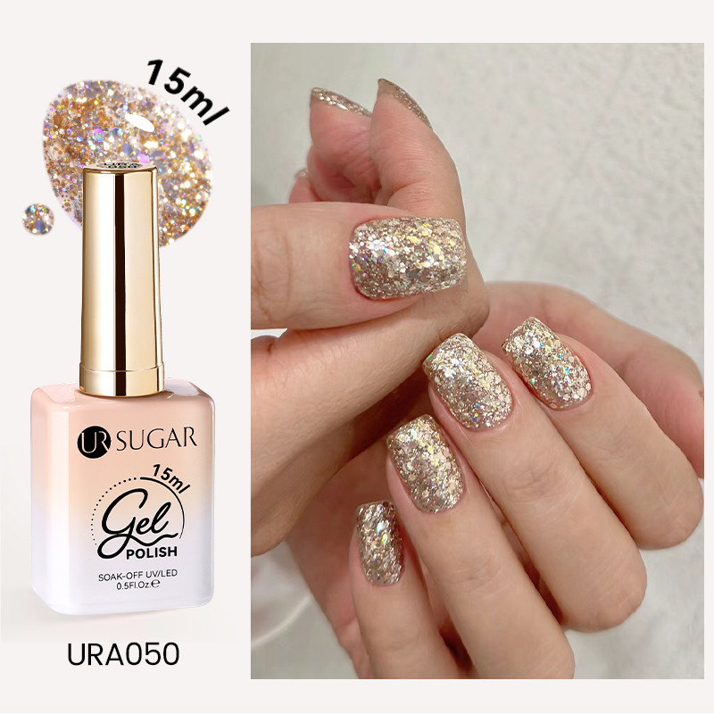 【Local】UR SUGAR 15ml เลือดสีแดงเล็บเจลกึ่งถาวรเคลือบเงา Soak Off Glitter เล็บฐาน Top Coat UV LED เจล