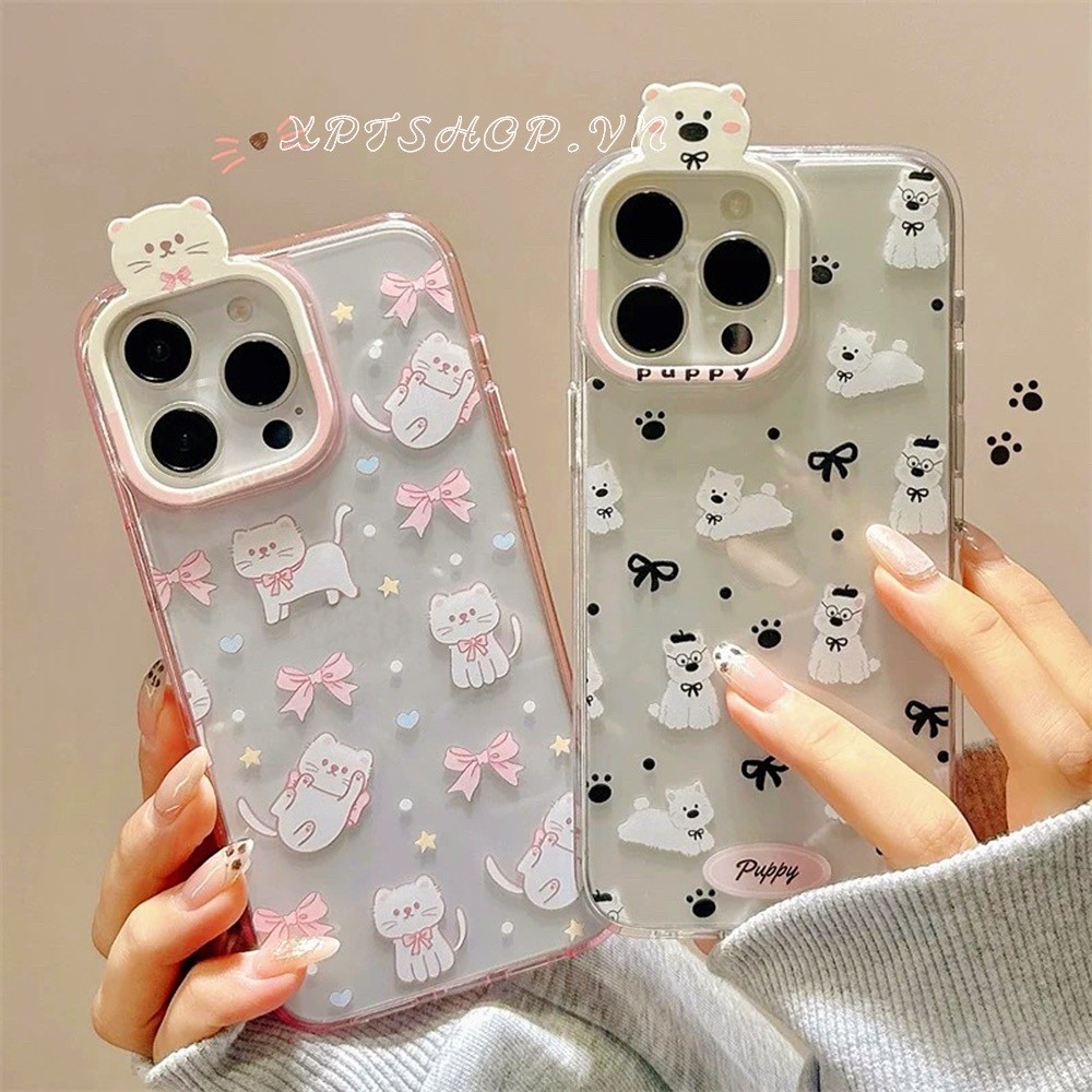แมวน่ารักสุนัขกล้องชายแดนเคสโทรศัพท์สําหรับiphone 16ProMax 16Pro 16 15ProMax 14 13 ProMaxครอบคลุมเต็มรูปแบบกันกระแทกป้องกันอะคริลิคปลอก