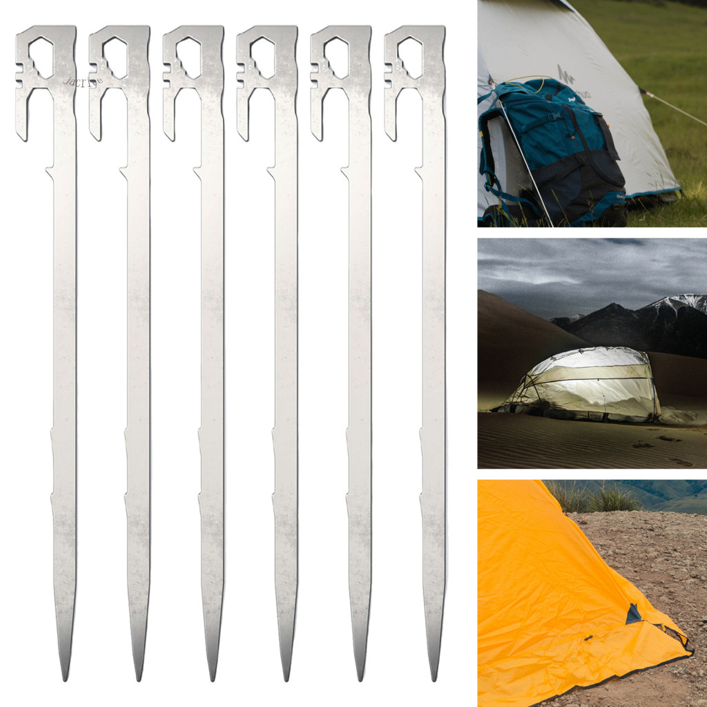 JA Spiked Ground Stakes Camping เต็นท์ Spike 6 ชิ้นสแตนเลส Camping เต็นท์ Stakes ชุด Heavy Duty หมุด
